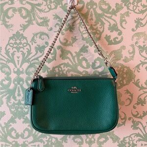 Coach Green Leather Mini Shoulder Bag with Silver Chain and Hardware